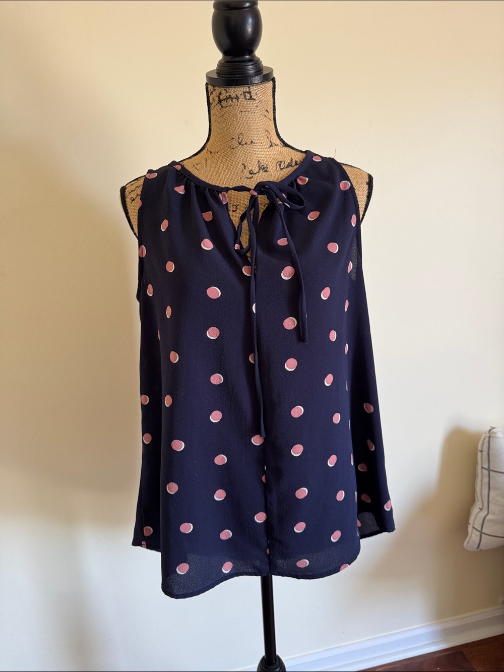 My Story Navy Sleeveless Polka Dot Tie-Neck Camisole